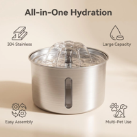 Fontaine à eau pour animaux de compagnie en acier inoxydable 304, ultra silencieuse, avec filtre à 5 étapes, compatible lave-vaisselle, pour chats et chiens