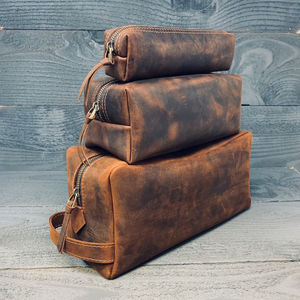 Kits doubles pour hommes Sac de rasage étanche Nouvelle mode Logo personnalisé Poignée en cuir Fermeture à glissière de bonne qualité - Product Image 1