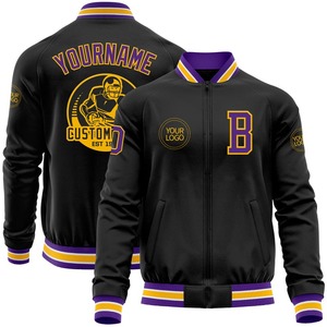 Custom Black <b>Purple</b>-Gold Bomber <b>Varsity</b> Letterman Zipper <b>Jacket</b> Windbreaker Streetwear Vintage Men's <b>Varsity</b> <b>Jacket</b> - Product Image 1