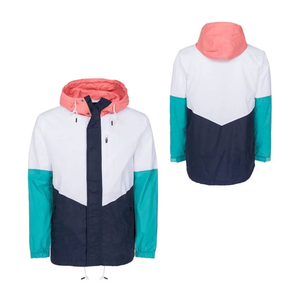 Chaqueta cortavientos para hombre, colores contrastantes, cremallera con capucha, ropa deportiva ligera, ropa de calle, chaqueta personalizada para exteriores al por mayor - Product Image 2