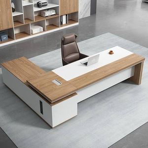 Escritorio ejecutivo de lujo moderno, muebles de negocios de madera en forma de L con cajones y estantes, muebles de oficina modulares - Product Image 1
