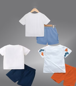 Vente chaude vêtements d'été 100% coton garçons tenue d'été à manches courtes t-shirts hauts et shorts ensembles du Bangladesh bas quantité minimale de commande-prix - Product Image 2