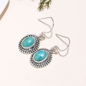 Boucles d'oreilles en argent sterling 925 massif, style bohème, pierre précieuse larimar bleue naturelle, sertie en bézel, cadeau de Noël pour sœur - Product Image 1