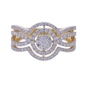 14K Yellow Gold Rhodium Plated Natural Diamond Classic <b>Ring</b> Cluster Center Double Halo <b>Circle</b> Design Pave-Set Diamonds Accented - Product Image 1