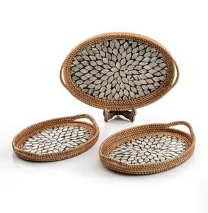 Plateaux Tendance Avec Nacre Travail Designer Impressionnant Parfait Pour La Vaisselle, Servir Des Aliments Et Des Bonbons Éco-plateaux Modernes - Product Image 5