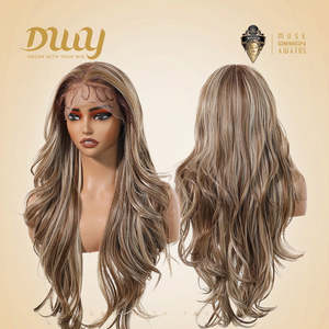 Perruque synthétique Jasmine-DWY 136 Lace Front à raie libre, marron avec mèches blondes, ondulations, dentelle transparente, taille 111 - Product Image 4