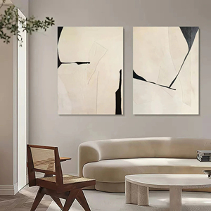 Ensemble de 2 tableaux abstraits 3D beiges, peinture à l'huile texturée, art abstrait sur toile, art mural Wabi-Sabi pour la décoration intérieure - Product Image 2