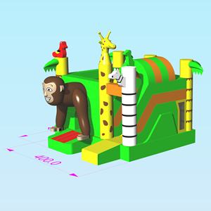 Château gonflable girafe orang-outan, thème safari, maison de rebond avec toboggan aquatique - Product Image 2