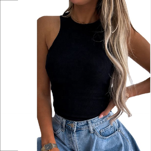 Tops cortos deportivos de talla grande para mujer, camisetas sin mangas de entrenamiento con logotipo personalizado con decoración de encaje y botones al por mayor - Product Image 6