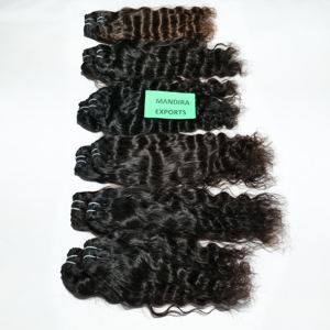 Vente en gros 100% faisceaux ondulés doux naturels à double trame non transformés extensions de cheveux humains de temple indien boucles de qualité vierge brute - Product Image 5
