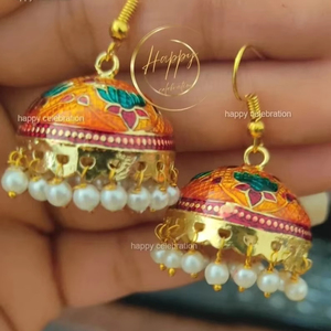 Meenakari boucles d'oreilles indien traditionnel Jhumka paire pour femmes et filles bijoux de fête de mariage mariées cadeaux Sangeet cérémonie cadeaux - Product Image 2