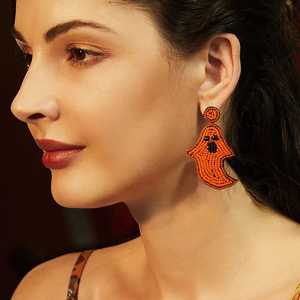 Pendientes de Cuentas Naranjas, Pendientes de Cristal, Elegantes Pendientes de Cuentas de Semillas Hechos a Mano, Joyería Única de Moda, Diseño Creativo - Product Image 1