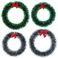 Couronne de Noël en gros, nouvelle collection, avec guirlande blanche et verte et structure en fil métallique - Décoration à suspendre pour portes et fenêtres, idéale pour jardins et devantures de magasins