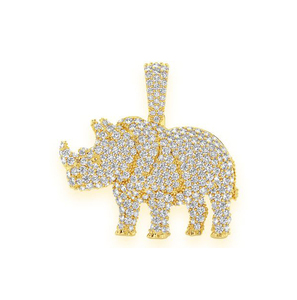 Joyería Hip Hop para Hombre, Diseño Personalizado de Animales, Oro Sólido de 10K, Rinoceronte con Diamantes de Laboratorio, Colgante de Moda - Product Image 1