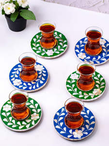 Plateau de service Rectangle incrusté de résine noire et blanche de haute qualité avec 6 sous-verres MOP Set Décoration en verre poli - Product Image 4