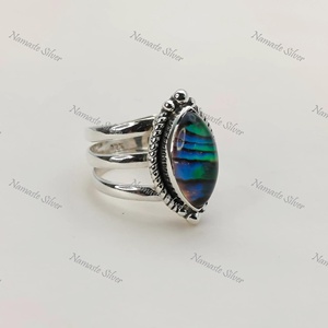 Bague en argent sterling avec coquille d'ormeau, marquise Paua, 16x8mm, bijoux bohèmes - Product Image 1