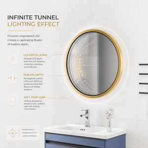 <span class=keywords><strong>Miroir</strong></span> décoratif mural LED rond dimmable 3mm, éco-responsable, à intensité variable, pour tunnel personnalisé à effet infini - Product Image 6