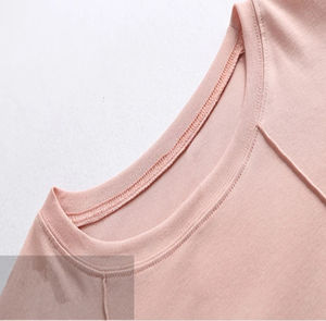 Camisetas de algodón con estampado de verano personalizado para mujer, cuello redondo, manga corta, alto, transpirable, ajustado, estilo informal, suave, sólido, Jersey con logotipo - Product Image 3