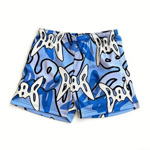 Shorts de bain pour homme, bleus, imprimé dessin animé, taille mi-haute, élastique, séchage rapide, décontractés, tricotés, 100% polyester - Product Image 1