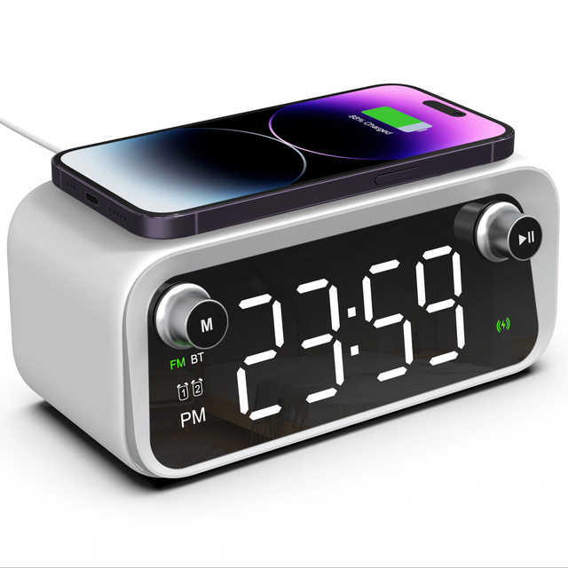 Factory Wholesale 1200mAh Wireless Charger Night Light Alarm Clock FM Radio for Speaker 15W Fast Charging Magnetic iPhone