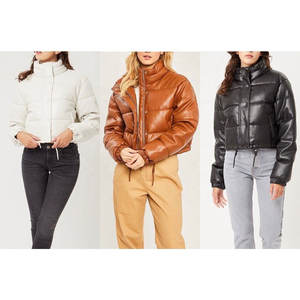 Chaqueta Acolchada de Cuero Negra para Mujer, Nuevo Diseño Acolchado, Chaqueta Corta de Cuero Marrón para Invierno, Prenda Exterior Elegante y Cálida - Product Image 6