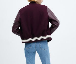 Blouson universitaire en laine et cuir pour femme, haute qualité, style streetwear tendance pour l'hiver 2026 - Product Image 2