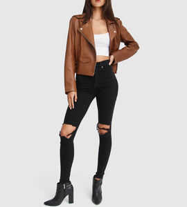 Chaqueta de Cuero Genuino de Oveja para Mujer al por Mayor, Chaqueta de Motocicleta de Lujo para Dama con Forro de Algodón Ecológico, a la Moda - Product Image 6