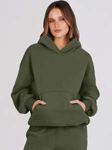 Chándales de mujer de lana tecnológica de algodón 100% de alta calidad, chándal liso de dos piezas de gran tamaño para mujer - Product Image 5