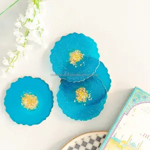 Dessous de verre transparent à la mode et élégant Design unique Résine aspect marbre avec placage or Café et thé Boisson KC Tapis et tampons - Product Image 4