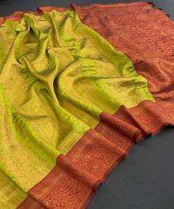 ผ้าไหม Banarasi Khadi Sari สำหรับงานปักแบบดั้งเดิมชุดปาร์ตี้งานแต่งงานแบบอินเดียราคาแฟนซี - Product Image 6
