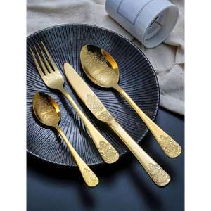 Ensemble de couverts luxueux en acier inoxydable avec accents dorés en acier miroir pour décor de dîner formel pour cadeaux d'affaires - Product Image 1