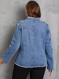 2026 New Style European Women's Denim Jacket - Single Button Standing Collar Women's Solid Denim Bodycon Jacket - Product Image 6