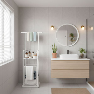 Modern Stainless Steel Corner Shower Room Storage <b>Shelf</b> with <b>Hooks</b> and Baskets for Hotel and Apartment Use - Product Image 4