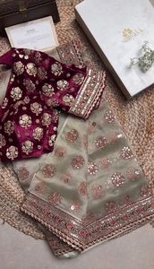 La mayoría de las ventas elegante indio Bollywood elegante Saree Tissu Orgenza tela de seda exclusiva blusa Sari elegante Ropa Étnica de lujo - Product Image 6