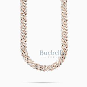 Collar de hip hop estilo rapero de dos tonos S 925 12mm Diamante de moissanita con ajuste de punta de 2 filas joyería de cadena de eslabones cubanos de Miami - Product Image 2