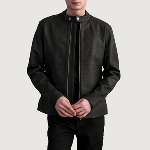 Chaqueta de motorista de cuero genuino marrón caído para hombre con estilo, opciones de calle principal de moda para la temporada de invierno, OEM personalizado al por mayor - Product Image 3