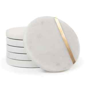 Natural <b>Marble</b> <b>Coaster</b> with Abstract Golden <b>Marble</b> White Stone <b>Coaster</b> For Drink For Office Home Kitchen Table Decor Wholesaler - Product Image 2