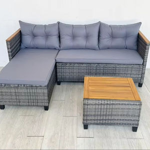 Ensemble de canapé d'extérieur moderne SF00157, une place, gris, rotin tressé, acier, bois d'acacia, 100% polyester, style ferme, salon, appartement - Product Image 1