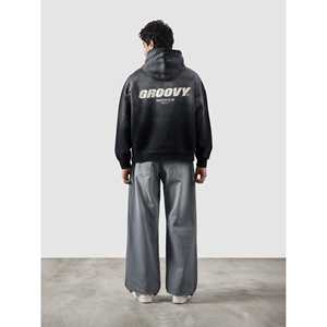 Sweat à capuche en molleton bouclette effet vieilli 450 g/m² Taille XL Délavé avec fermeture éclair Broderie 3D et éléments sérigraphiés - Product Image 4