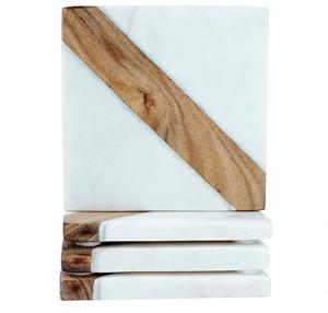 Marble Coasters Set of 6 Handcrafted Natural <b>Wood</b> And Marble Mango coaster Made In India - Product Image 5