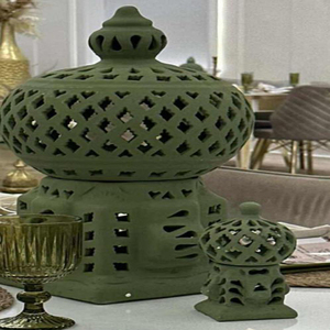 Grand ensemble de 2 décorations islamiques arabes en métal de couleur verte pour les fêtes, les mariages et le ramadan - Product Image 1