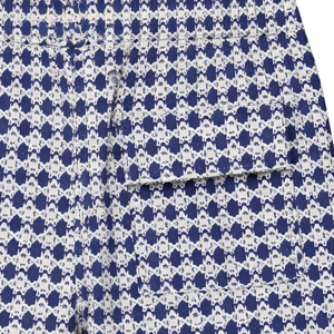 Shorts de bain recyclés pour hommes, motif géométrique inspiré du tigre, bleu marine, séchage rapide, avec poches à la taille élastique - Product Image 4
