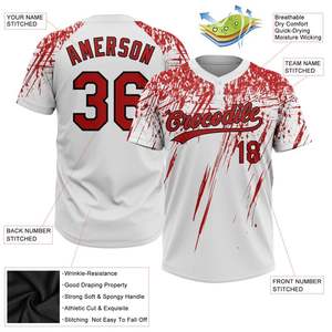 Sublimación personalizada Softball y camiseta de béisbol rojo teñido blanco con cierre de 2 botones al por mayor para clubes - Product Image 4