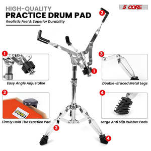 5Core <b>Drum</b> Practice Pad Set 12 Snare Drumming Stand Double Sided Silent Drummer Kit - Product Image 2