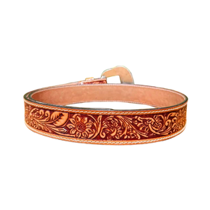 Cinturón de Cuero Genuino Occidental Unisex Hecho a Mano con Estampado Floral por Transferencia Térmica, Personalizado, Vintage, de Piel de Vaca Color Bronceado, de 1-1.5 Pulgadas de Ancho - Product Image 2