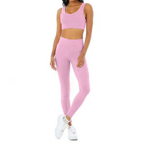 Ensemble de yoga pour femmes à motif uni, soutien-gorge de sport et leggings, 2 pièces, vêtements de sport de haute qualité pour l'entraînement et le fitness - Product Image 1