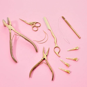 Ensemble professionnel d'outils pour extensions de cheveux en acier inoxydable argenté : Pince à extensions, ciseaux et aiguilles à crochet - Product Image 6