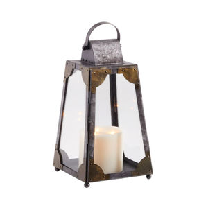 Lanterne d'intérieur en métal galvanisé de qualité supérieure, accents en laiton, panneaux en verre, revêtement en poudre, écologique, durable, porte-bougie de Noël - Product Image 1