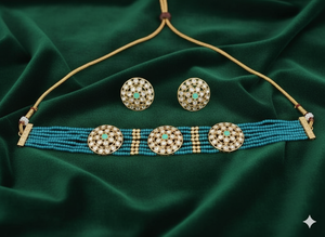 Hermoso Conjunto de Gargantilla Estilo Antiguo con Diseño Étnico de Cuentas y Alto Pulido Dorado, Perfecto para Bodas, Festivales y Fiestas - Product Image 4