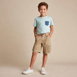 Pantalones Cortos de Sarga para Niños, Diseño Clásico de Color Sólido, Tela de Sarga de Algodón Cómoda, Cintura Elástica, Duraderos para el Verano, Ropa Casual Escolar - Product Image 2